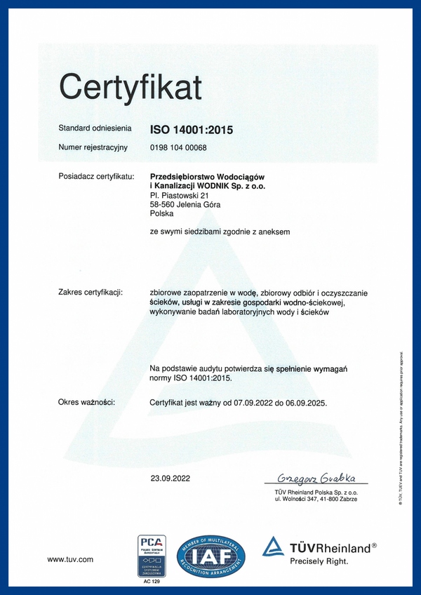 Certyfikat ISO 14001