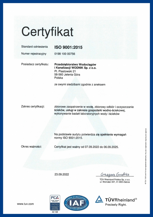 Certyfikat ISO 9001