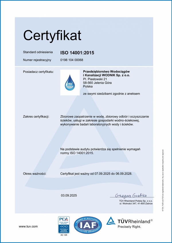 Certyfikat ISO 14001